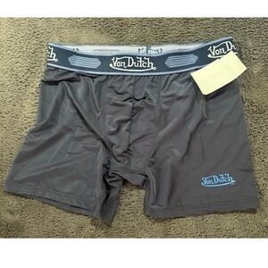 Von Dutch Mens Boxer Briefs Gray Blue Logo Stretch Trunks Size Medium NEW 28x4